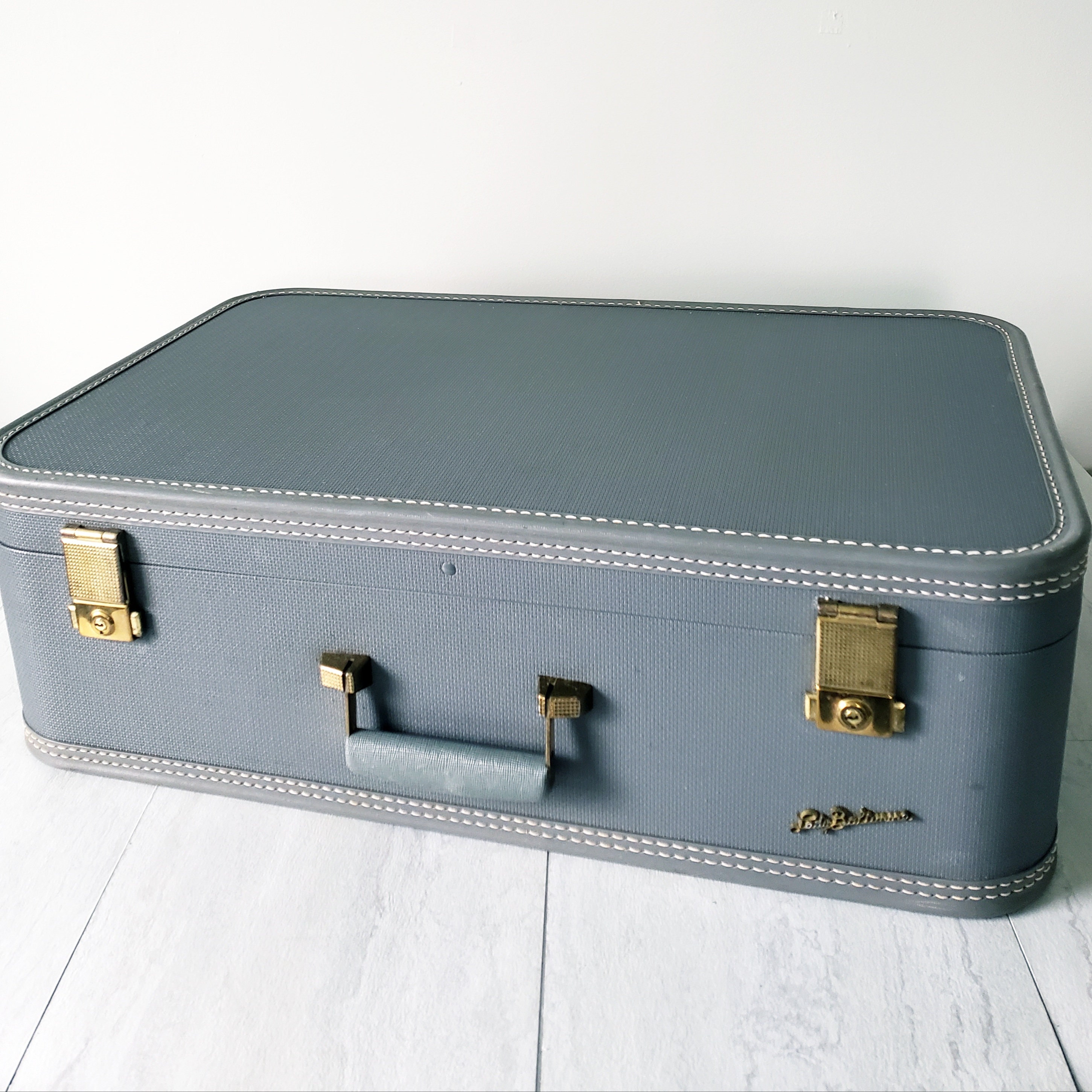 Large Vintage Hard Shell Blue Lady Baltimore Suitcase/ Movie Stage