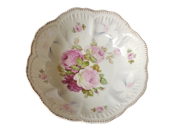 Vintage SCH Bavaria Porcelain Bowl: Pink Roses, Gilt Rim
