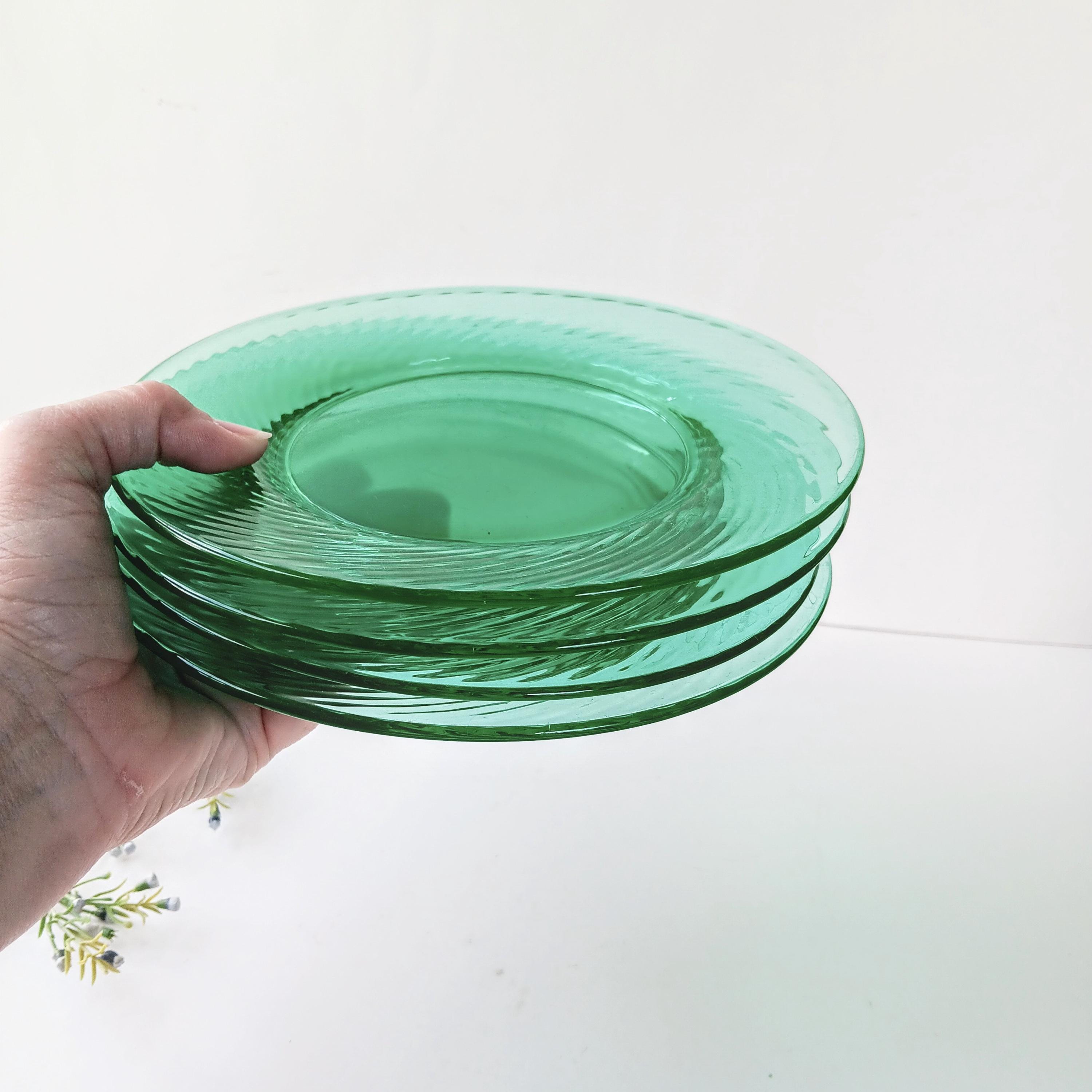4 Vintage TEAL Uranium Glass Salad Dessert Luncheon Plates Swirl Pattern Depression Vaseline Glass 1920s french Country Cottage Granny Core Etsy Canada