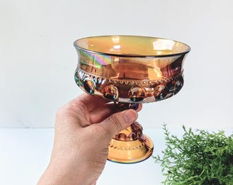 Vintage Amber Carnival Glass Compote: King's Crown Candy Dish