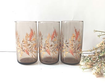 Vintage Anchor Hocking Tawny Glasses: Triguba Harvest Wheat Tumblers, Set of 4