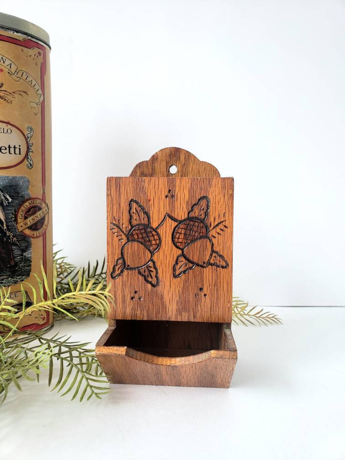 Vintage Wood Match Box Holder/ Wall Mount Match Stick Holder/ Etsy