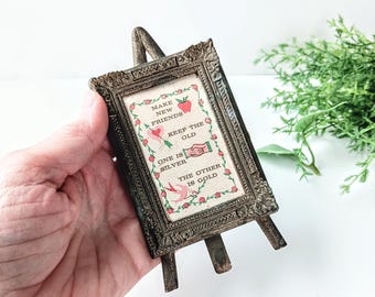 Vintage Ornate Brass Framed Portrait on Easel: French Country Decor