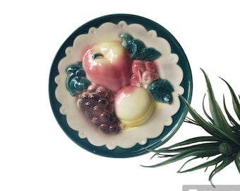 Vintage Royal Copley Ceramic Fruit Plate Wall Pocket/ Retro Kitchen Decor/Mid Century 1950s/Country Farmhouse