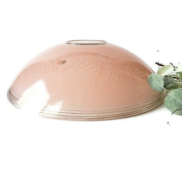 1930s Semi Flush Ceiling Light Shade/ 3 Hole Pink and Clear Glass Bowl/ Art Deco Fixture Cover/ Replacement, Remodel