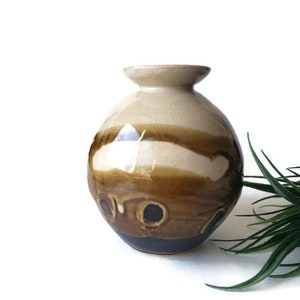 Vintage Brown Drip Glaze Pottery Vase: Bohemian Farmhouse Decor