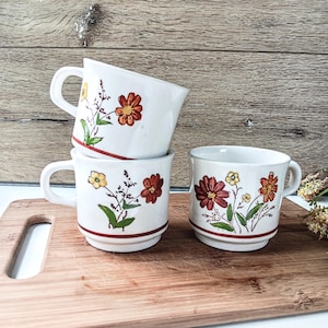 Vintage Lunastone Coffee Mugs (Set of 3): 1970s Forest Flower Ceramic Tea Cups