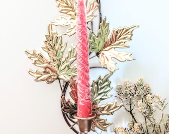 Vintage Gold Tone Leaf Wall Sconce: Bohemian Farmhouse Candleholder, Metal Wall Decor