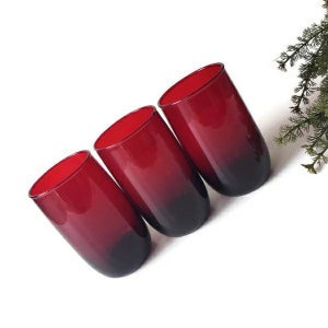 3 Vintage Royal Ruby Red Juice Glasses Cups/ Anchor Hocking Roly Poly Tumblers/MCM Mid Century 1960s/ Holiday Christmas Valentine Table