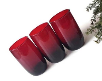 3 Vintage Royal Ruby Red Juice Glasses: Anchor Hocking MCM Tumblers