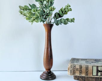 Vintage Wood Single Stem Bud Vase/ Weed Pot/ 1970s Bohemian Country Cottage Core Decor