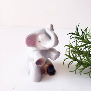 Small Vintage Ceramic Porcelain Baby Elephant Figurine/Trunk Up/ Kitsch Decor/Japan/ Mid Century, 1950s/Cottage Core Granny Cor