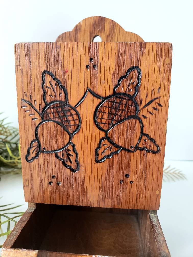 Vintage Wood Match Box Holder/ Wall Mount Match Stick Holder/ Etsy