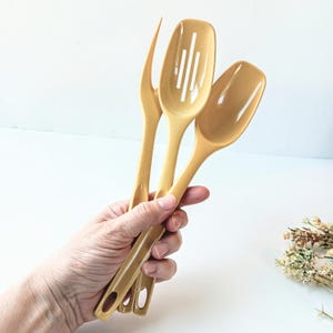 Vintage Foley Harvest Golden Rod Yellow Nylon Cooking Serving Utensils/ 1970s MCM Mid Century Modern/ Slotted Spoon Fork