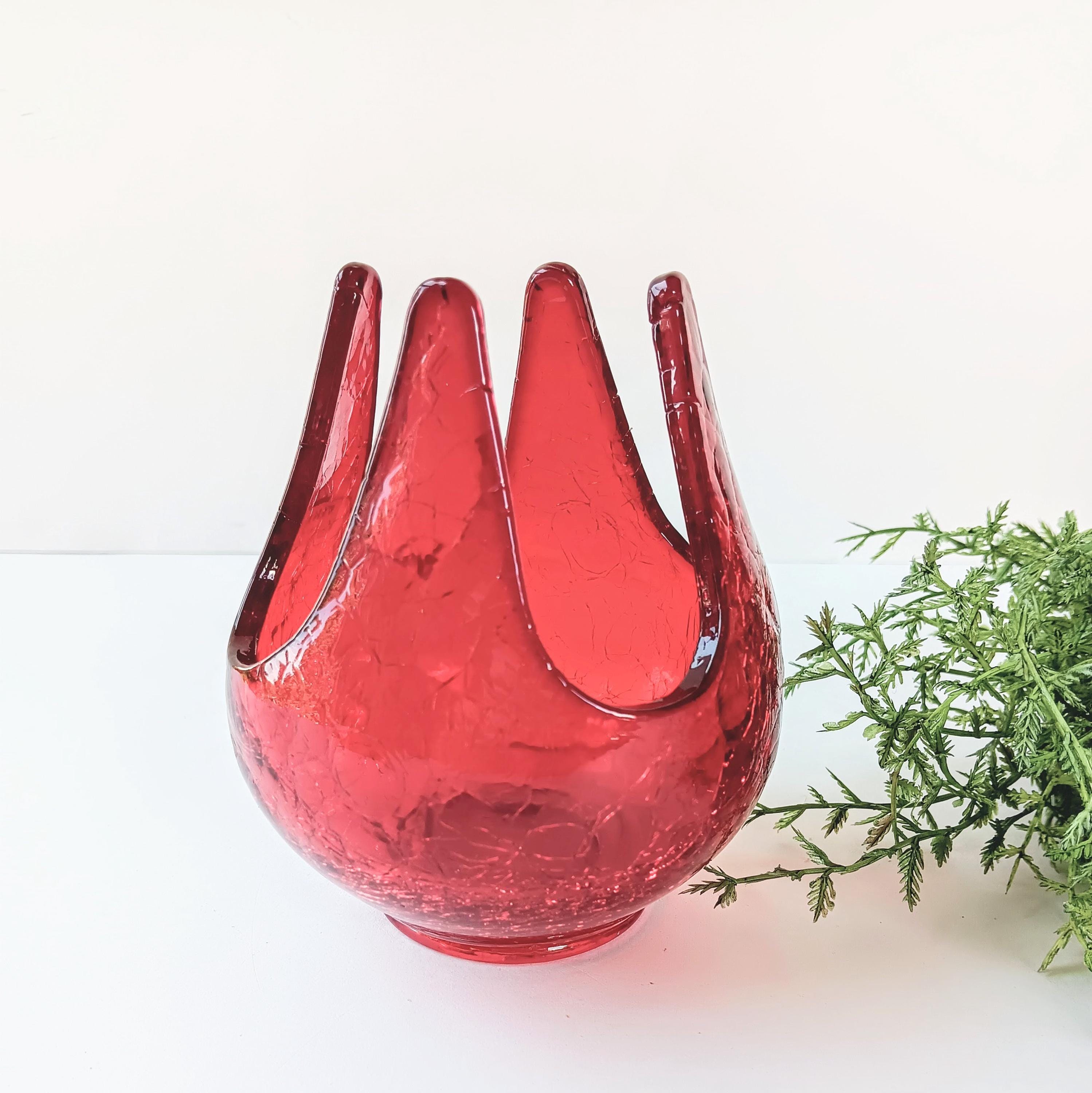 Vintage Red Viking Glass Co Crackle Glass 4 Finger Votive