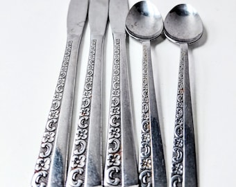 Vintage Rogers Floral Motif Danish Mode Stainless Flatware by Stanley Roberts : Mid-Century Modern Replacement Utensils, Korea