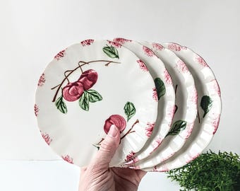 4 Vintage Blue Ridge Autumn Apple Plates: Southern Pottery
