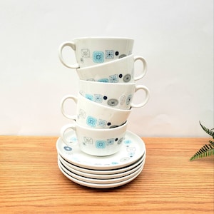 5 Franciscan Tea Cup and Saucer Sets/ Del Mar/ Franciscan Family China/ 1960s Atomic Geometric Design/ Retro Mid Century Kitchen Coffee Bar