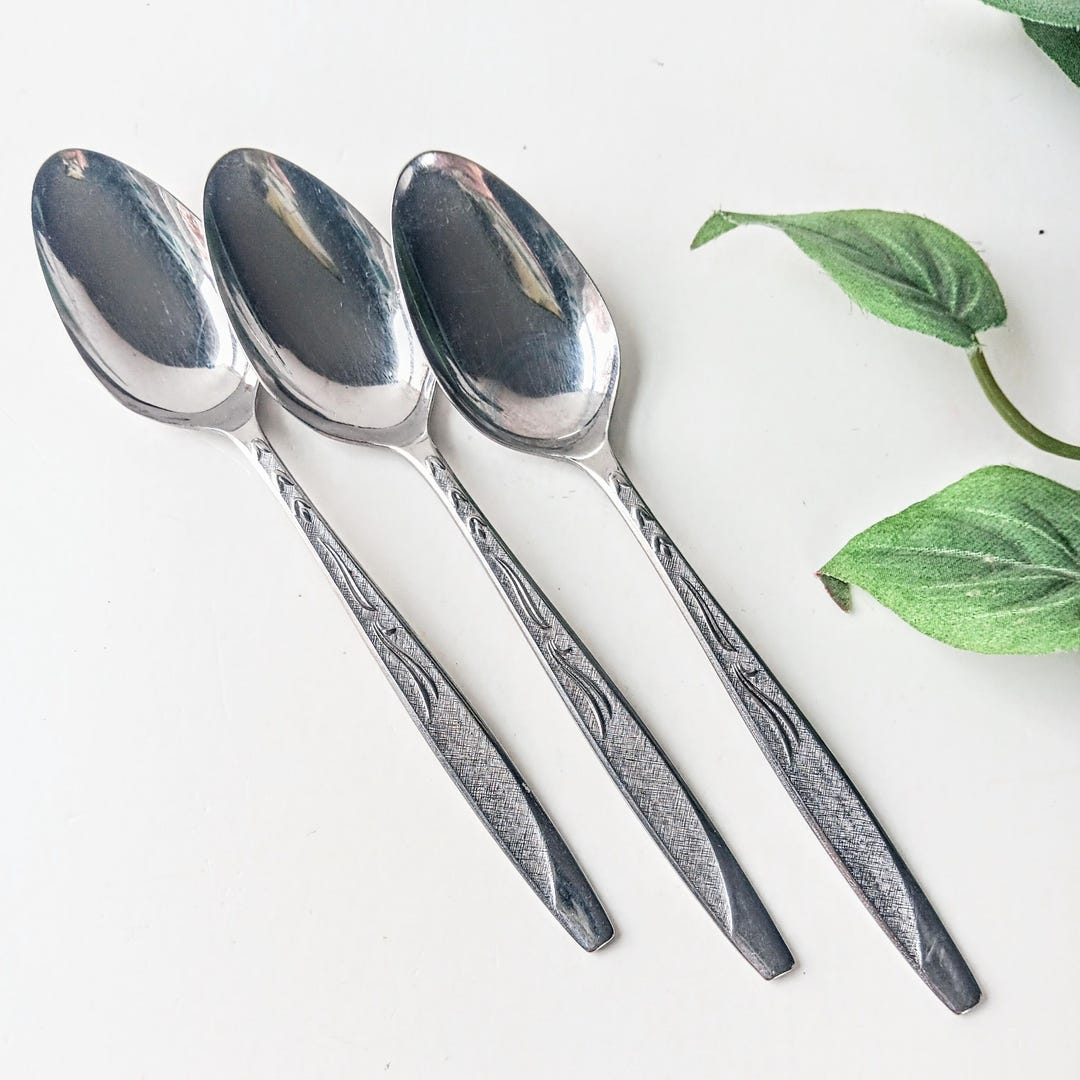 Vintage Mary Jane Teaspoons: Ekco Eterna Stainless Flatware, Set