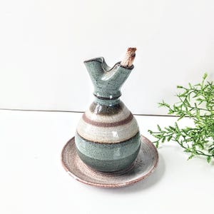 Handmade Studio Art Pottery Oil Lamp: Boho Rustic Farmhouse Decor