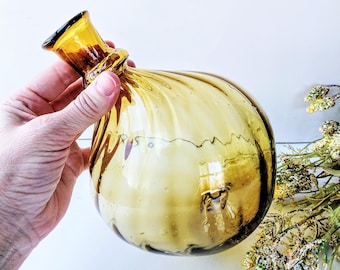 Vintage Amber Hand Blown Decanter Vase/Mid Century Glass/ Boho Country Cottage Farmhouse