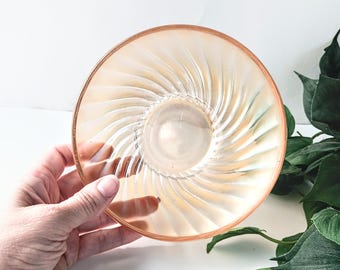 Vintage Marigold Carnival Glass Candy Dish: Art Deco Optic Swirl