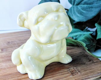 Vintage Morton Ceramic Yellow Glazed Bulldog Puppy Planter Vase/ Mid Century 1950s / Dog Lover