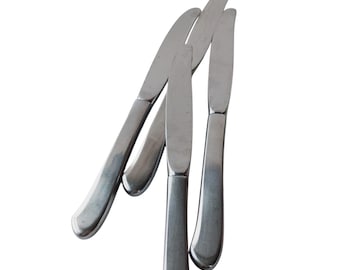 4 Wallace Saybrook Stainless Dinner Knives: Satin Frosted Curved Handle Flatware