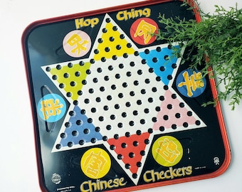 Vintage Hop Ching Chinese Checkers Metal Game Board/ Pressman Toy Corp/ 1960s Game Room Decor Wall Decor/ USA