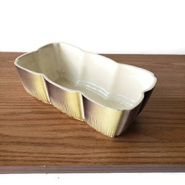 Vintage Royal Copley Ceramic Planter/ Rectangle Yellow Brown Ombre Cactus Succulent Pot/ USA Pottery/Mid Century Modern Eclectic Decor/1960s