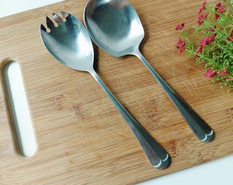 2 Pc Sagamore by Oxford Hall Stainless Salad Set Serving Spoon Spork / Vintage Flatware/ Discontinued Replacement