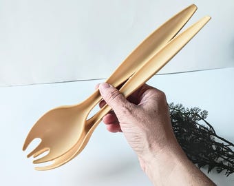 Vintage Tupperware Salad Tongs: Harvest Gold Serving Forks, 1970s Retro Kitchen