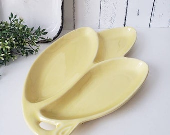 Retro USA Pottery Divided Leaf Relish Plate/ Cameron Clay Pottery Trinket Dish/1960s / MCM/ Mid Century Modern Kitchen/ Easter Spring Summer