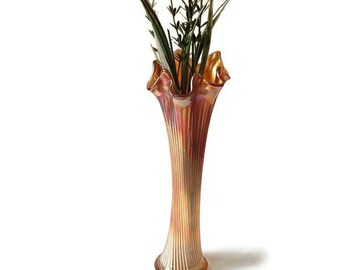 Vintage Fenton Carnival Glass Vase: Orange Marigold Iridescent