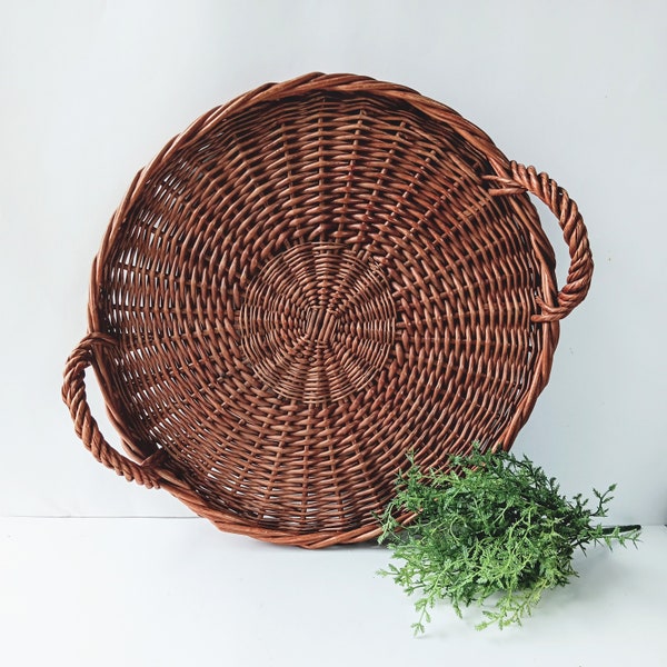 Round Wicker Rattan Serving Tray with Handles/ Breakfast, Otooman Tray/ Bohemian, Boho Decor/ Country Cottage, Rustic Farmhouse/ Wall Decor