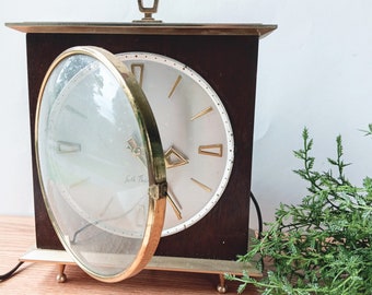 Mid Century Seth Thomas Electric Clock: Walnut & Brushed Brass