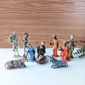 10 Piece Vintage Fontanini Depose Style Plastic Nativity Figures/Italy/ Christmas Creche/ 1960s/ Manger Scene/Holy Family Shepherds Wise Men