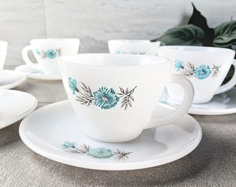 Vintage Fire King Bonnie Blue Tea Cup & Saucer Set: 1950s Oven Ware