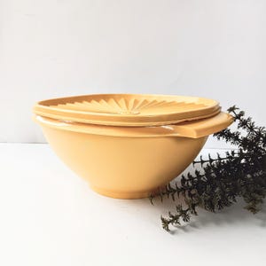 Vintage Tupperware Servalier Bowl: Yellow Retro Kitchen Storage