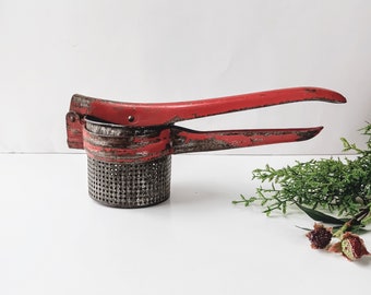 Retro Red Handle Potato Ricer: Rustic Farmhouse Kitchen Tool