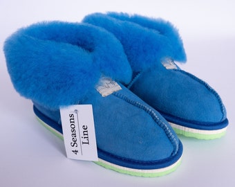 Sheepskin Kids Slippers Blue Dream home shoes Shaggy boots Christmas Gift Shaggy slippers Boy"s shoes Back tu school Fur sheepskin slippers
