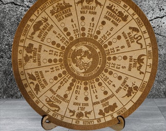 2025 Full Moon names calendar with stand. Moon phases calendar.  Wheel of the Year Lunar calendar Witch decor.