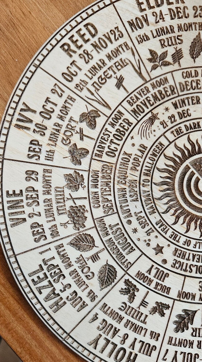 Ogham Tree Calendar Celtic Wheel of the Year - Months, Time, Leaves ...