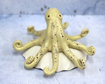 Handmade Cream Ceramic Baby Octopus Sculpture