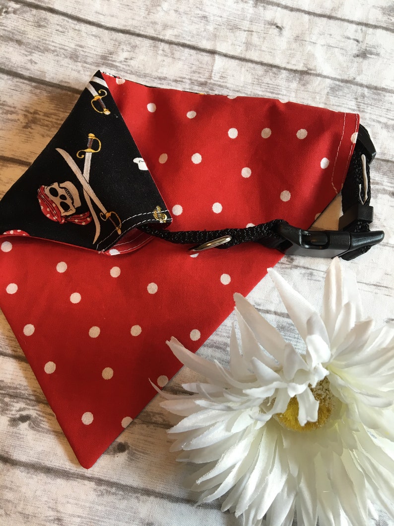 Red and Black Pirate REVERSIBLE Over the Collar Dog Bandana Dog Bandana