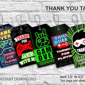 Video Game Thank You Tags Cards, Gamer Party Decorations, Video Game Favor tags Printable, Gamer Party Décor Birthday Theme