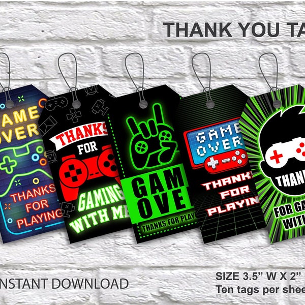 Video Game Thank You Tags Cards, Gamer Party Decorations, Video Game Favor tags Printable, Gamer Party Décor Birthday Theme