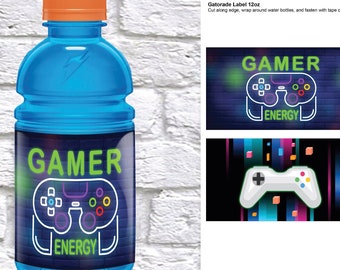 Video Gamer Energy 12 oz 355 ml Gatorade Label Wrapper, Gamer Fuel Birthday Printable Decor, Video Game Party Supplies, Instant Download