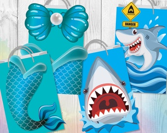20 Shark STICKERS Party Favors Supplies Birthday Treat Loot Goody Bags