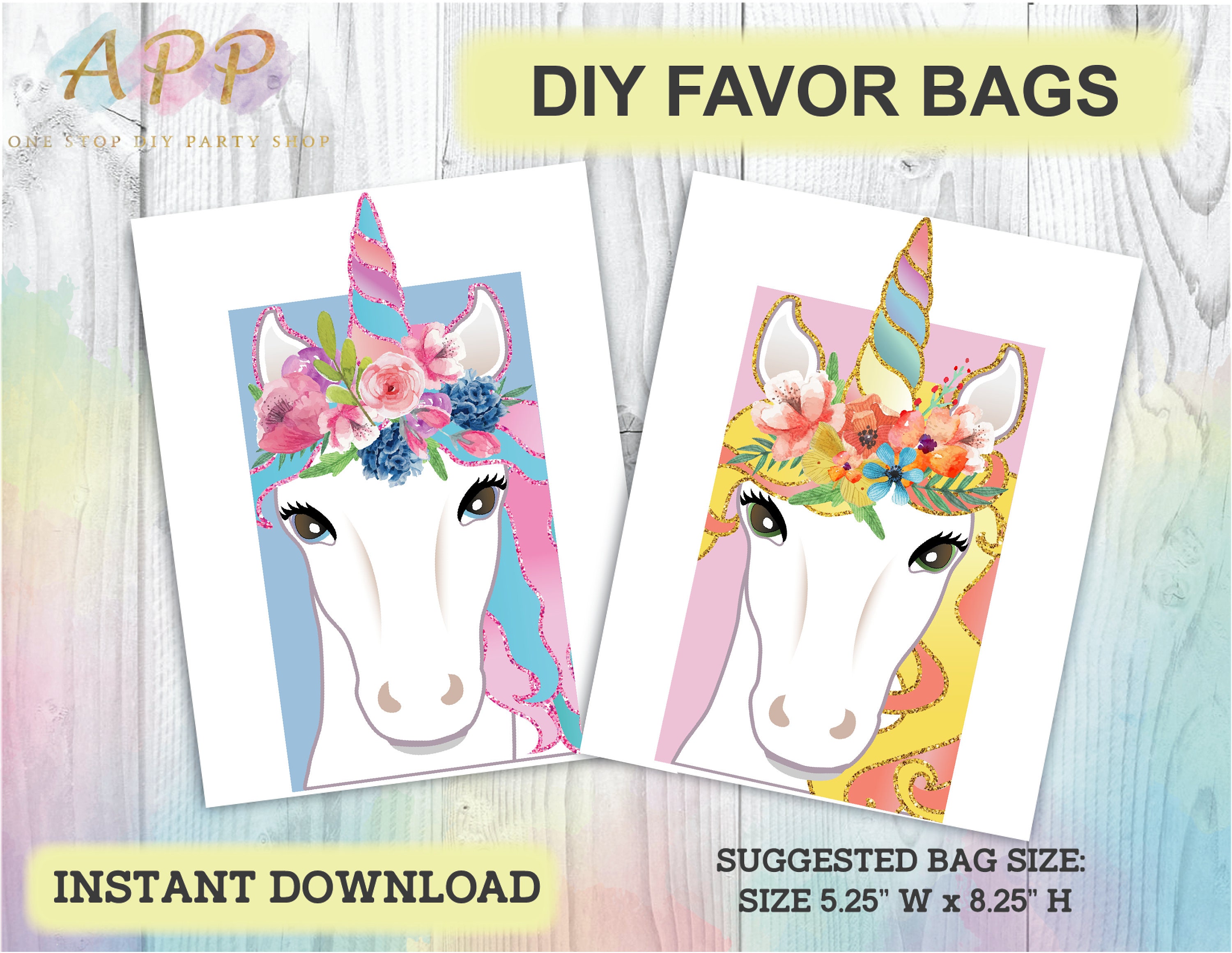 unicorn favor bags unicorn printables decor treat goodie etsy